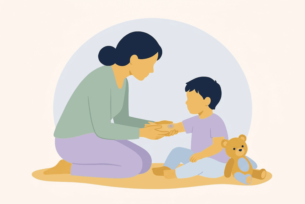 Illustration of a parent checking a bruise on a child's arm